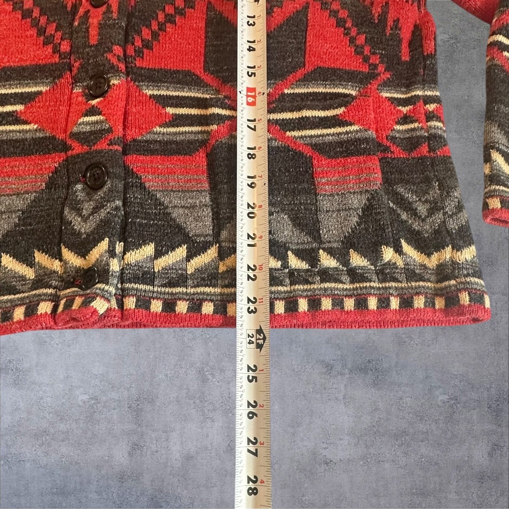 Lauren Ralph Lauren Cardigan Womens XL Red Southwestern Shawl Collar Excellent - Picture 3 of 12